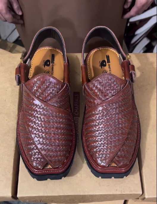 Men's Stylish Leather Woven Slip-On Sandals