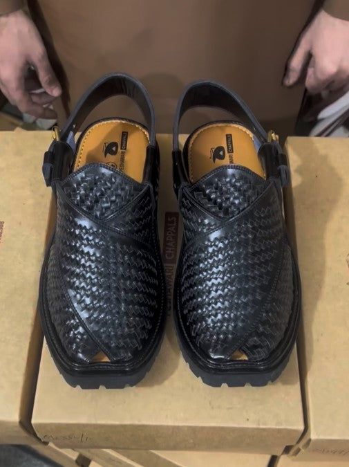 Men's Stylish Leather Woven Slip-On Sandals