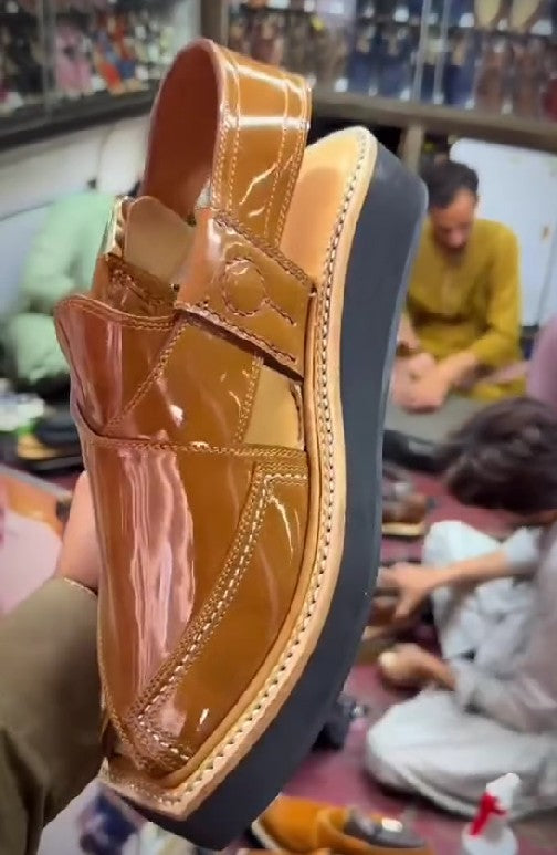 Handmade Men's Thick Sole Patent Leather Square Toe Sandals
