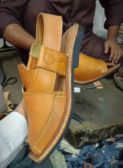 Men's Stitched Square Toe Flat Leather Sandals
