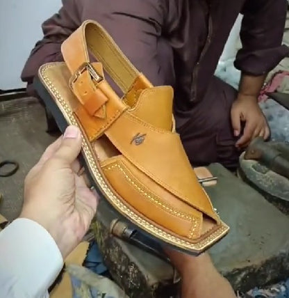 Men's Stitched Square Toe Flat Leather Sandals