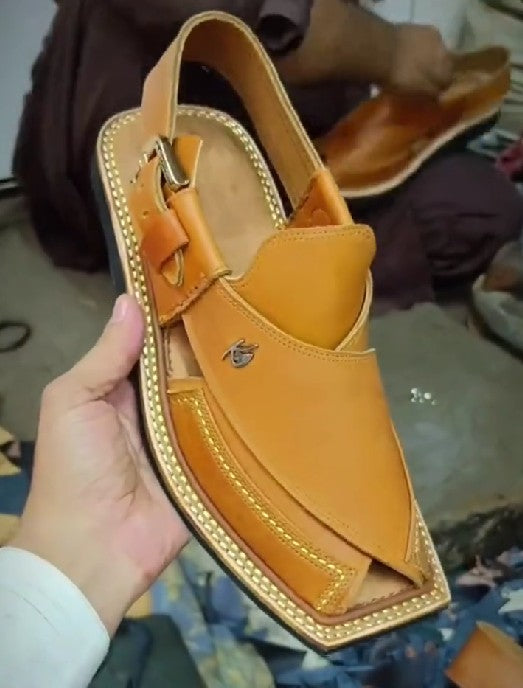 Men's Stitched Square Toe Flat Leather Sandals