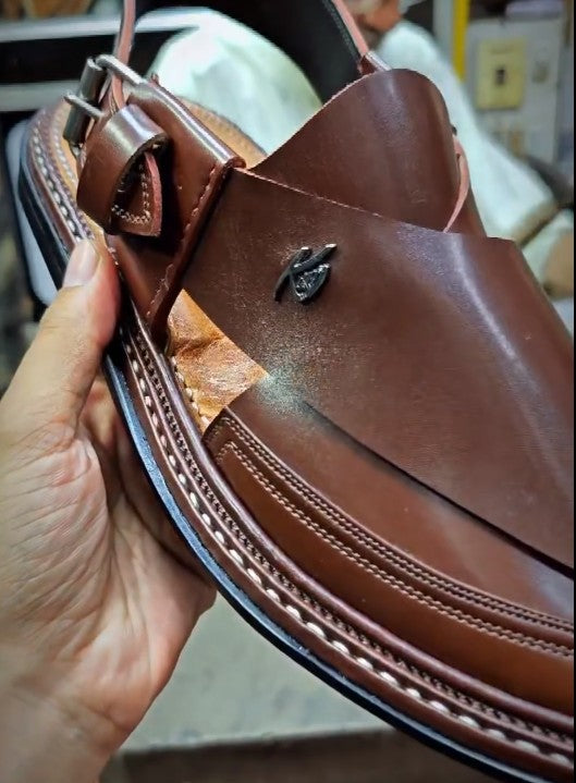 Men's Polished Leather Square Toe Flat Sandals