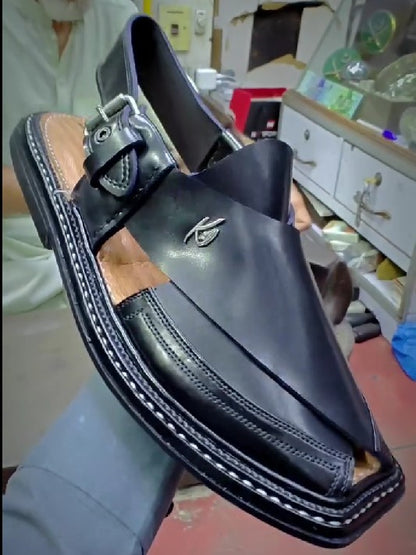 Men's Polished Leather Square Toe Flat Sandals