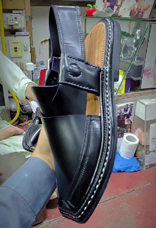 Men's Polished Leather Square Toe Flat Sandals