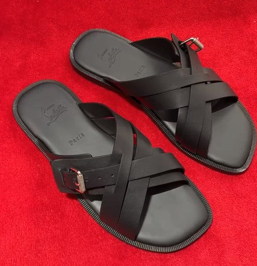 Men's Red Sole Cross Woven Flat Slippers