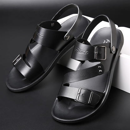 Casual Solid Color Leather Open Toe Roman Beach Sandals