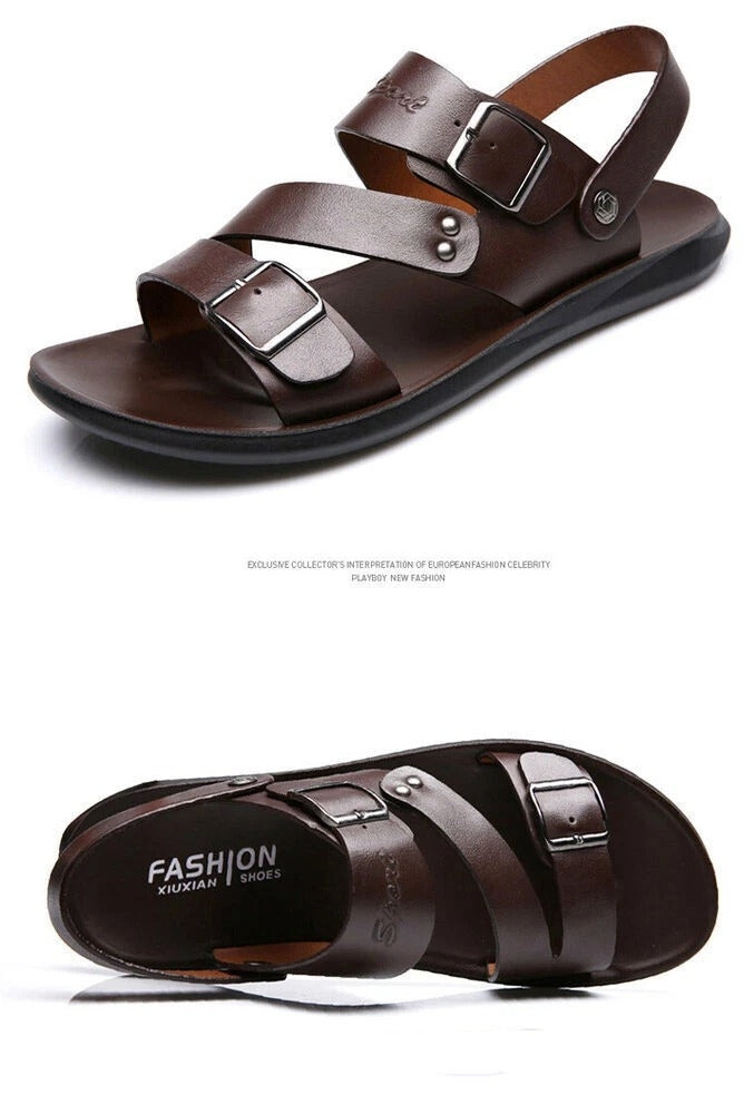 Casual Solid Color Leather Open Toe Roman Beach Sandals