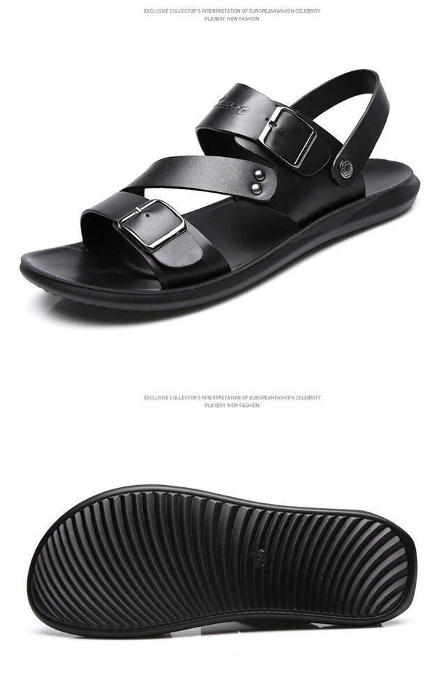 Casual Solid Color Leather Open Toe Roman Beach Sandals