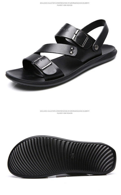 Casual Solid Color Leather Open Toe Roman Beach Sandals