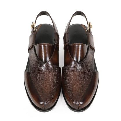 Elegant Men's Leather Sandals With Textured Pattern