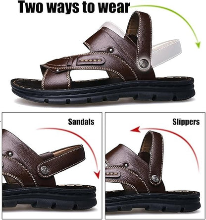 Stylish Men's Genuine Leather Sandals For Summer Beach Adventure