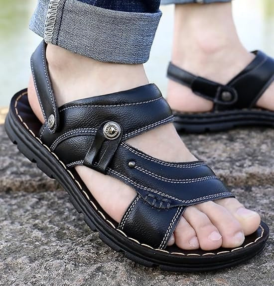 Stylish Men's Genuine Leather Sandals For Summer Beach Adventure