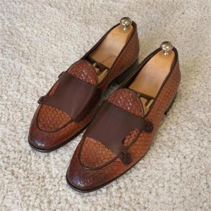 Woven Leather Double Strap Loafers