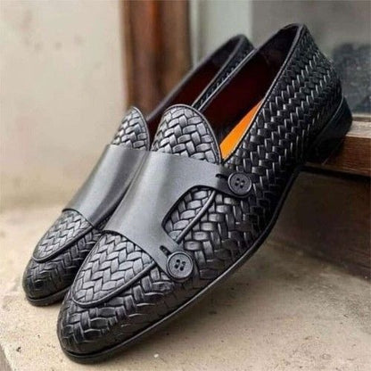 Woven Leather Double Strap Loafers