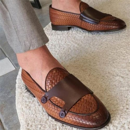 Woven Leather Double Strap Loafers