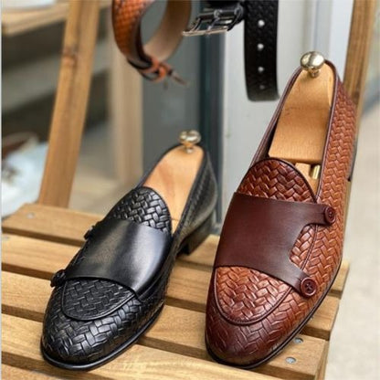 Woven Leather Double Strap Loafers