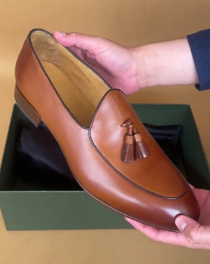 Mens Leather Tassels Loafers Belgian Dress Shoes