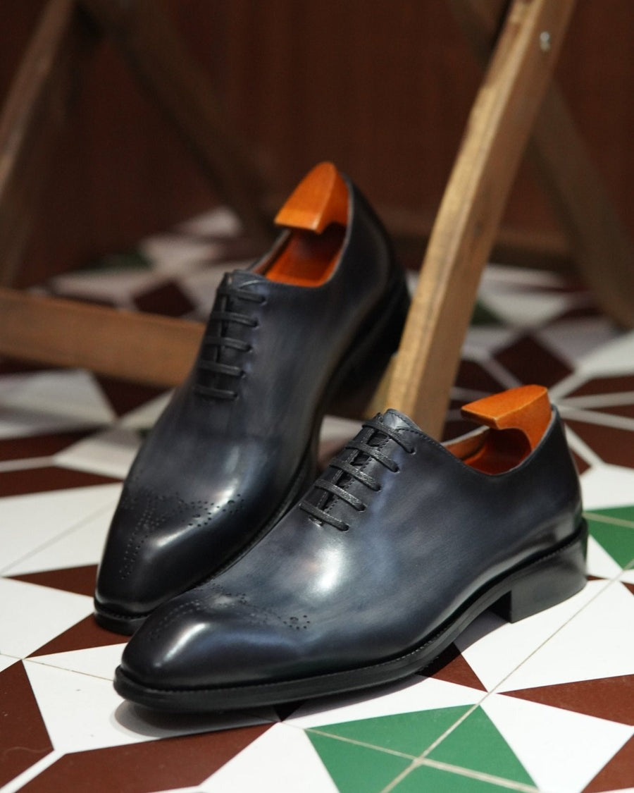 Men's Handmade Leather Oxford Whole-Cut Brogue Lace Up Shoes