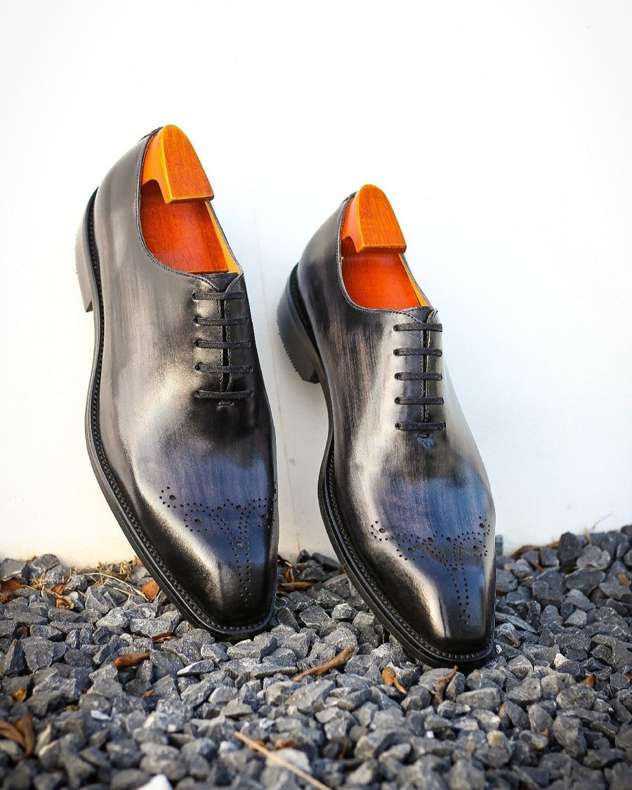 Men's Handmade Leather Oxford Whole-Cut Brogue Lace Up Shoes