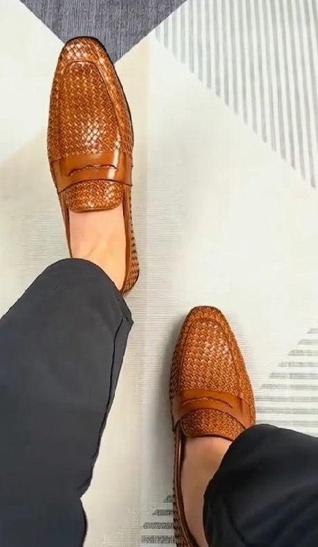 Wide Fit Wide Fit Leather Woven Loafers