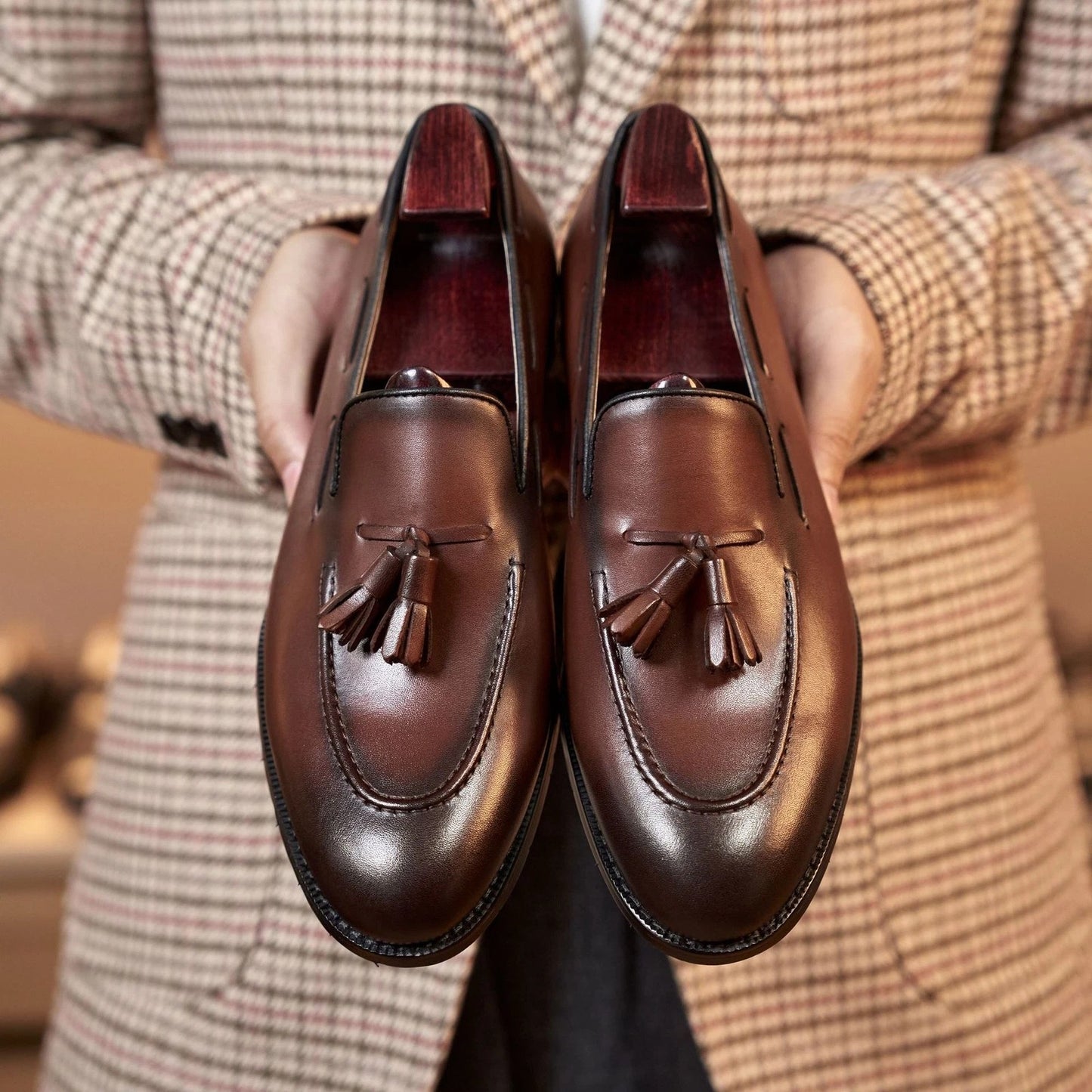 Men's Casual Oxfords Genuine Leather Slip On Low Top Handmade Loafers