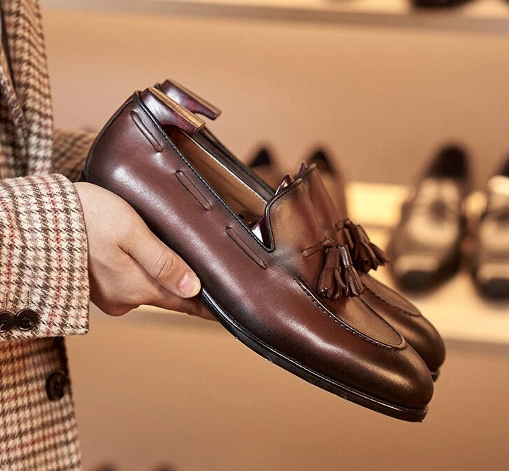Men's Casual Oxfords Genuine Leather Slip On Low Top Handmade Loafers