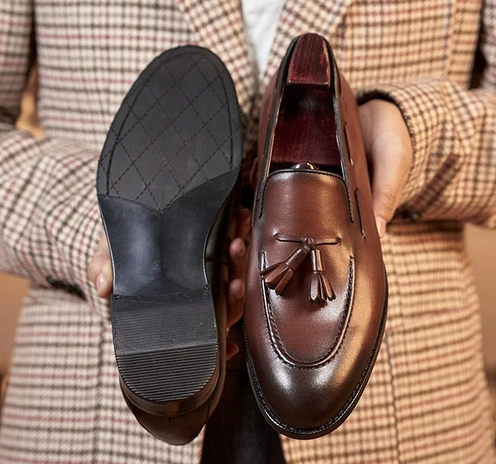 Men's Casual Oxfords Genuine Leather Slip On Low Top Handmade Loafers