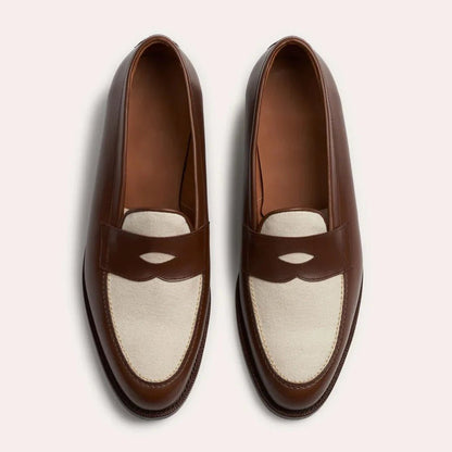 Mens Two Tone Leather Penny Loafers