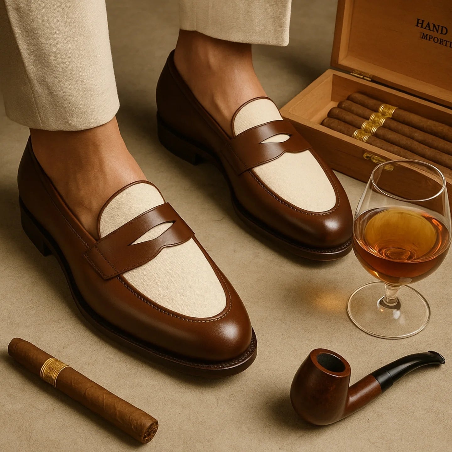 Mens Two Tone Leather Penny Loafers