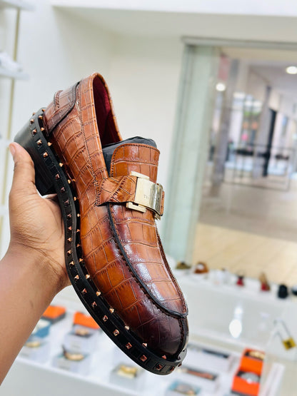 Brown Studded Loafers