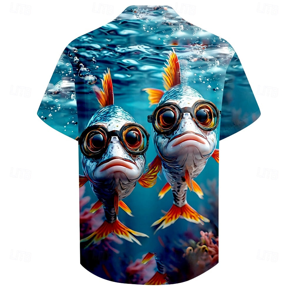 Men's Funny Fish Print Collar Shirt