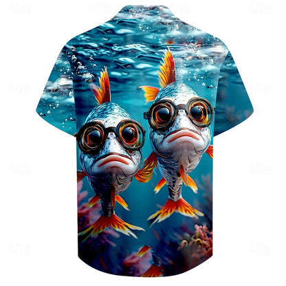 Men's Funny Fish Print Collar Shirt