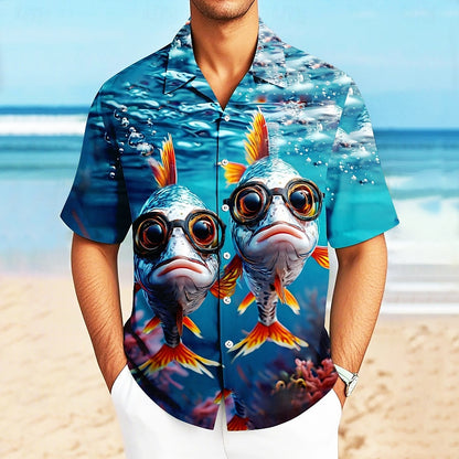 Men's Funny Fish Print Collar Shirt