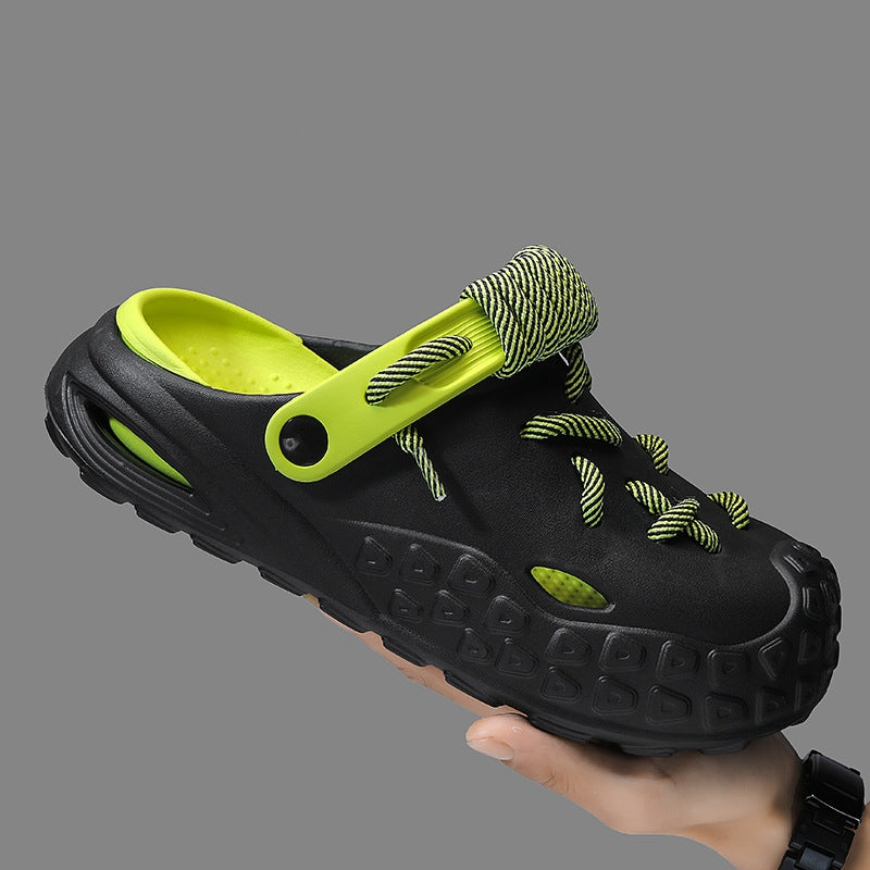 Men's Trendy Contrasting Color Shoeslace Beach Clogs