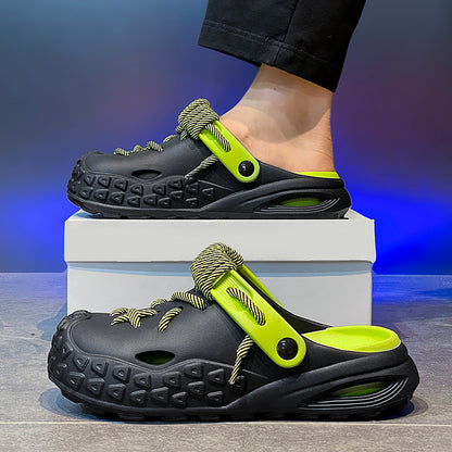 Men's Trendy Contrasting Color Shoeslace Beach Clogs