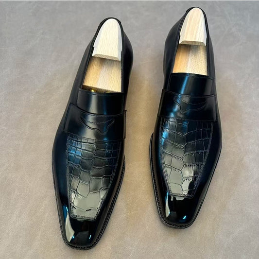Crocodile And Cowhide Leather Dress Loafers