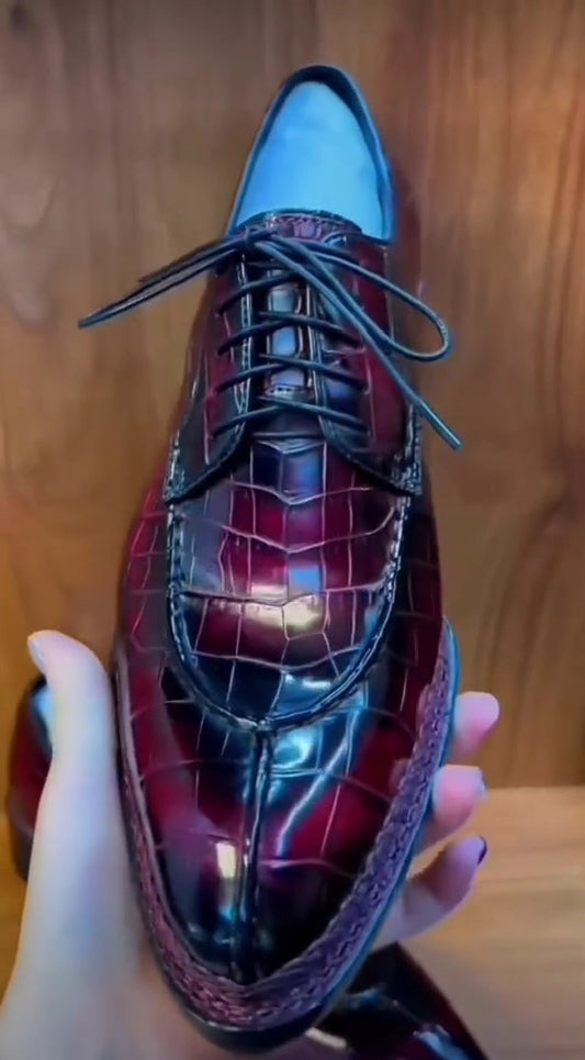 Crocodile Leather Derby Shoes For Men