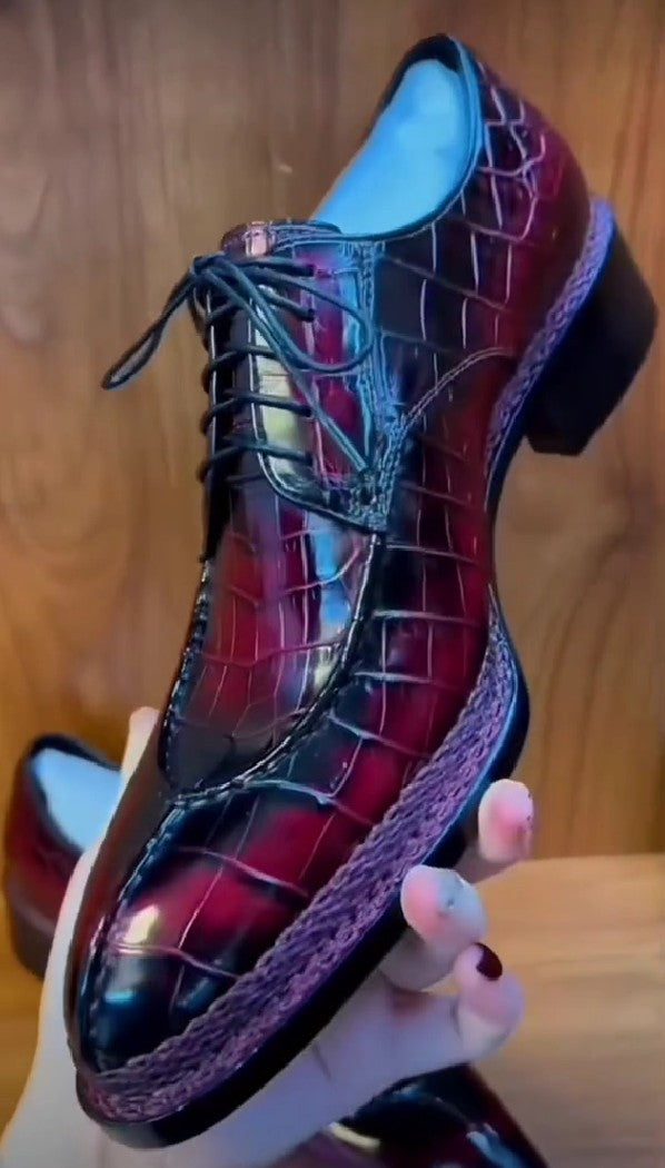 Crocodile Leather Derby Shoes For Men