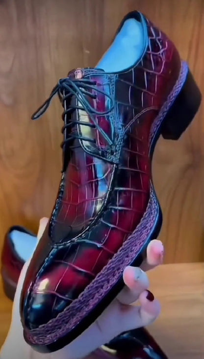 Crocodile Leather Derby Shoes For Men