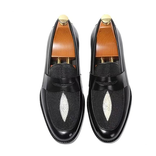 Pearl Fish Skin Leather Business Loafers