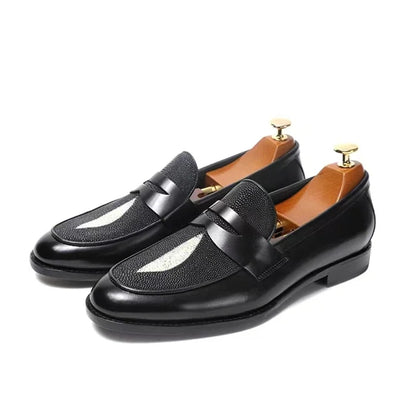 Pearl Fish Skin Leather Business Loafers