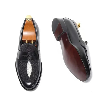 Pearl Fish Skin Leather Business Loafers