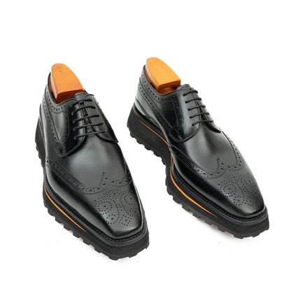 Thick-soled Calfskin Formal Brogue Derby Shoes