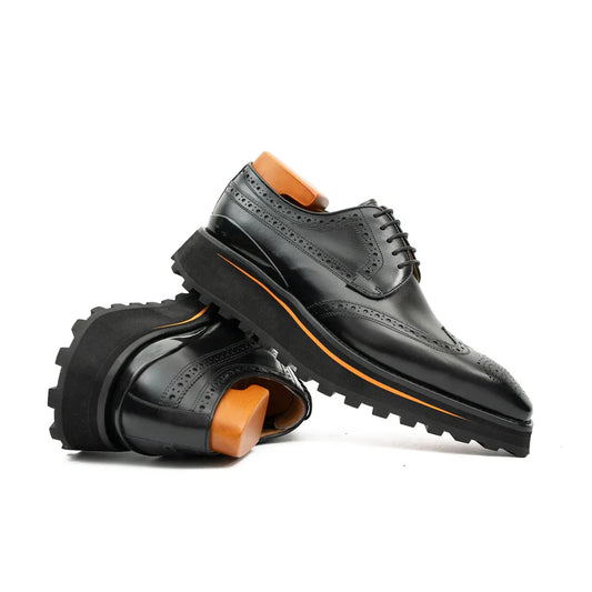 Thick-soled Calfskin Formal Brogue Derby Shoes