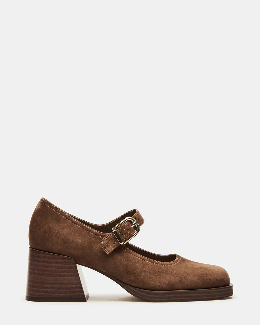 Chestnut Suede Block Heel Mary Janes Loafers