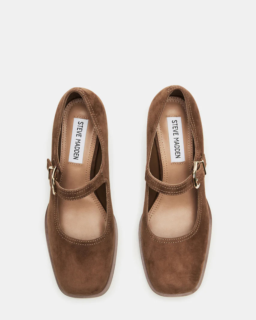 Chestnut Suede Block Heel Mary Janes Loafers