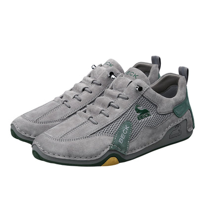 Leather Perforated Mesh Casual Shoes