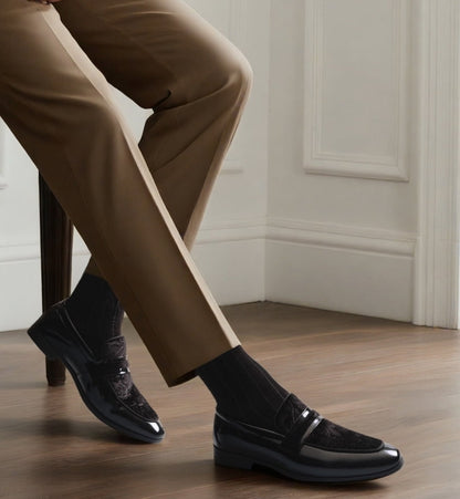 Men's Tuxedo Patent Loafers Classic Velvet Slip-on Dress Shoes