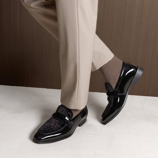 Men's Tuxedo Patent Loafers Classic Velvet Slip-on Dress Shoes